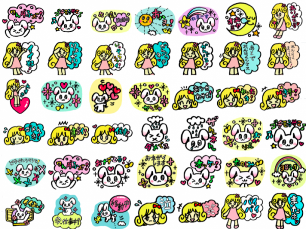 Colorful stickers of rabbit and girl