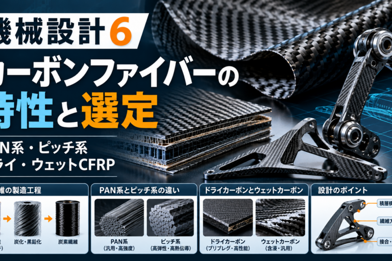 カーボンファイバーのPAN系・ピッチ系、CFRPのドライ・ウェット製法と設計のポイントを紹介する機械設計6のアイキャッチ画像
